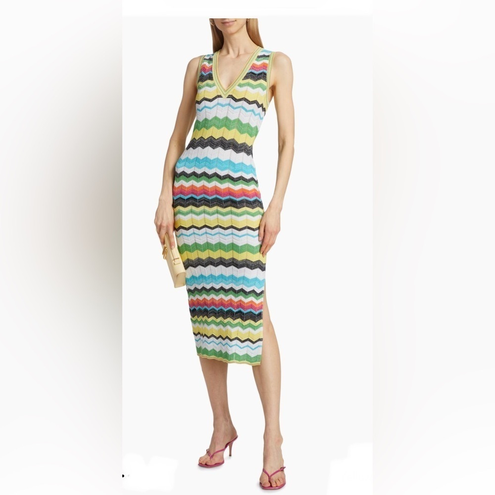 Milly Women's Zigzag Rib-Knit Multi-Stripe Midi Dress size Medium